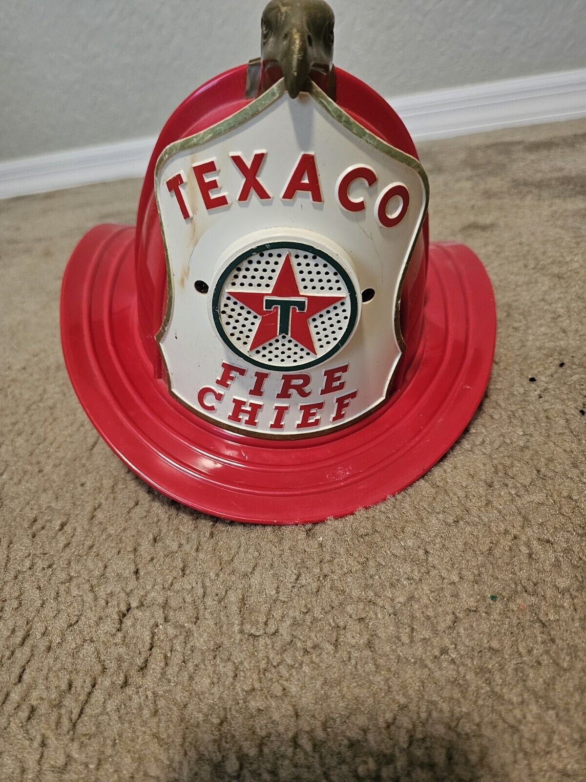 Vintage Texaco Fire Chief Toy Fireman Hat Helmet 1960's W/ Microphone Park Plast