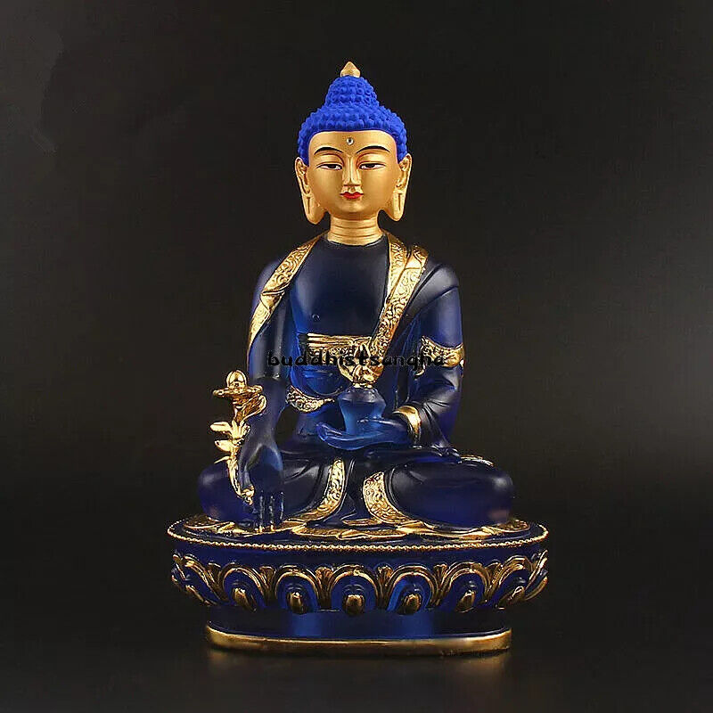 20.5cm Blue Resin Exquisite Lotus Base Medicine Buddha StatueResin process