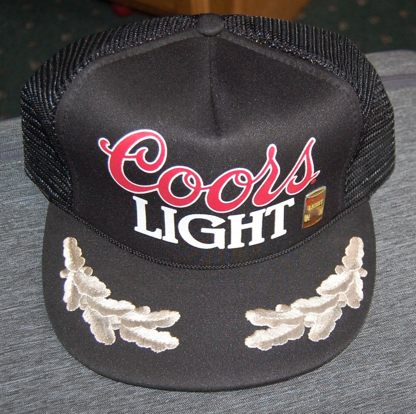 Vintage Coors Light Beer Oak Leaves Mesh Snap Back Cap  Black