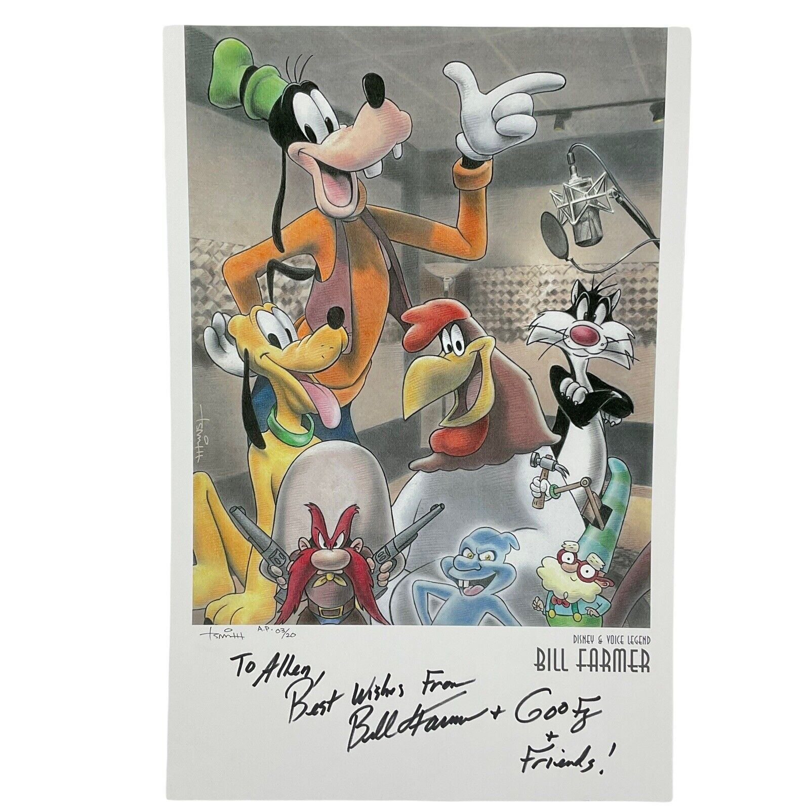 Disney Todd Aaron Smith Illustration Voice Bill Farmer Hand Signed by Both Rare