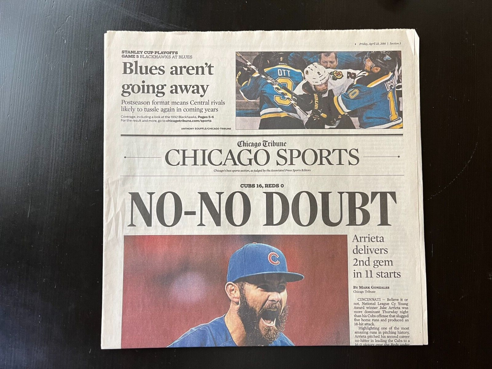 2016 Chicago Tribune Jake Arrieta Throws No Hitter Newspaper Cubs vs Reds