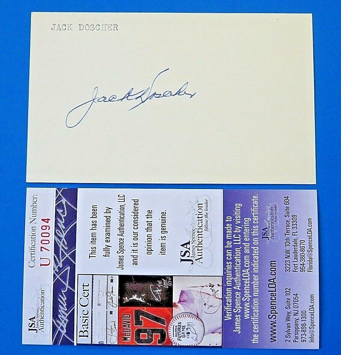 JACK DOSCHER SIGNED 3x5 INDEX CARD ~ RARE ~ BROOKLYN SUPERBAS / CUBS  JSA U70094