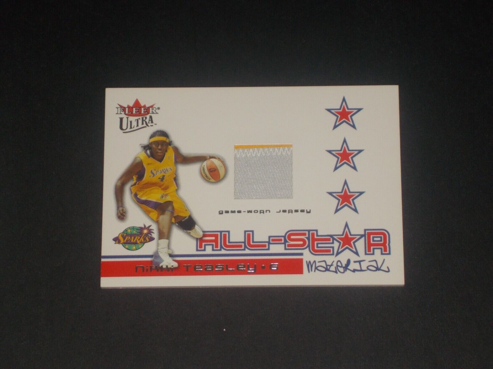 2004 WNBA Fleer All Star Material Nikki Teasley 2-color Jersey Card, BEAUTIFUL