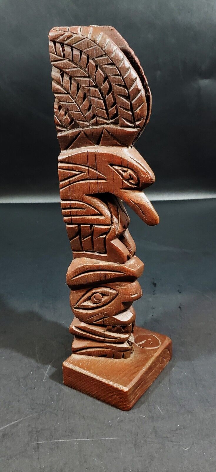 Vintage Alaskan Tufflukk Hand Carved Wooden Totem Pole-11