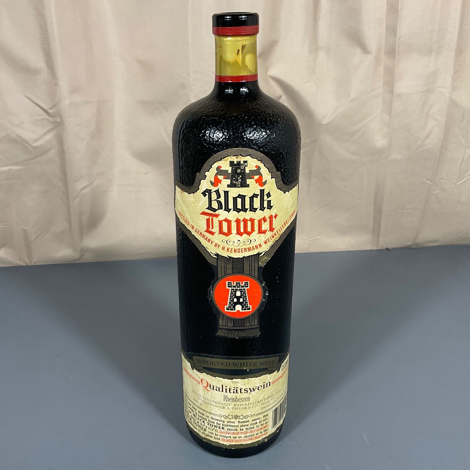 Vintage 1986 Black Tower German White Wine Empty Bottle 1.5 Liters Crock Style