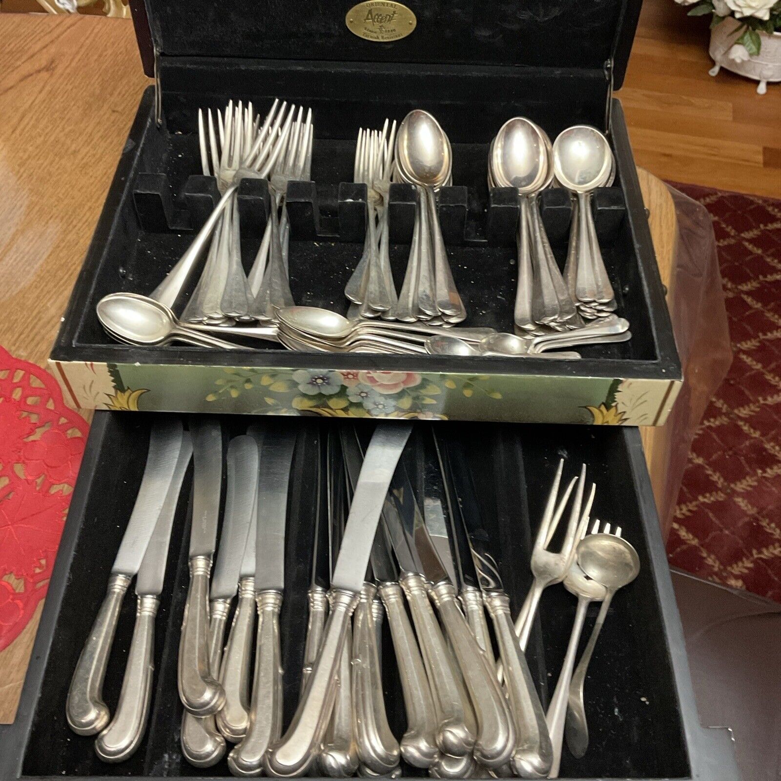 Vintage Silver Plated ENGLAND Serving SILVERWARE IN ORGANIZER BOX 88 Pieces