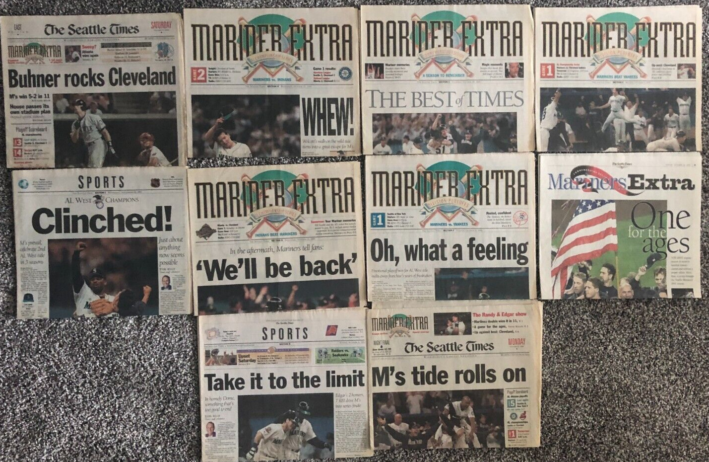Lot of 10 Seatle Mariners 1995 Playoffs Run Newspapers The Seattle Times & Extra
