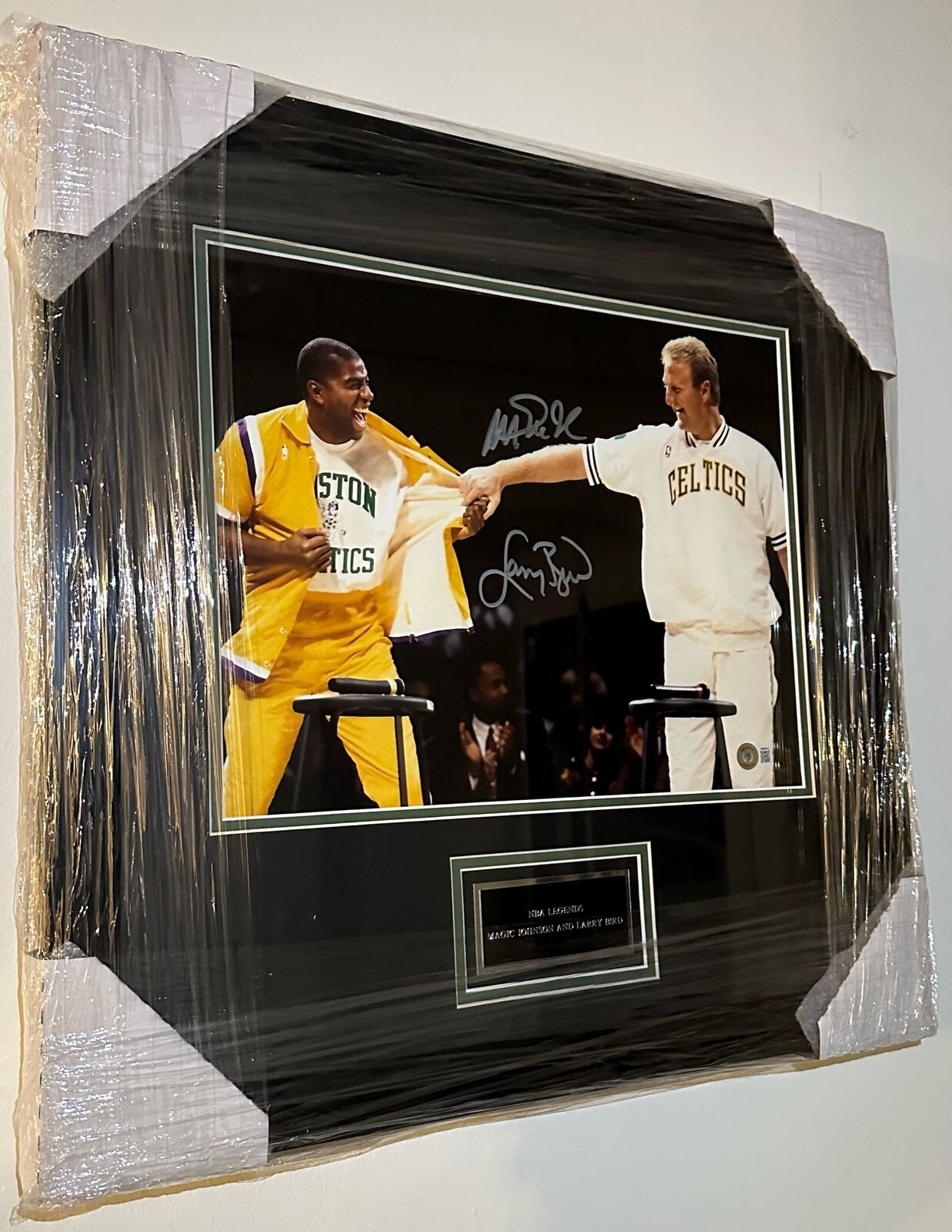 Larry Bird & Magic Johnson Dual Autographed Framed Photograph Authenticated by