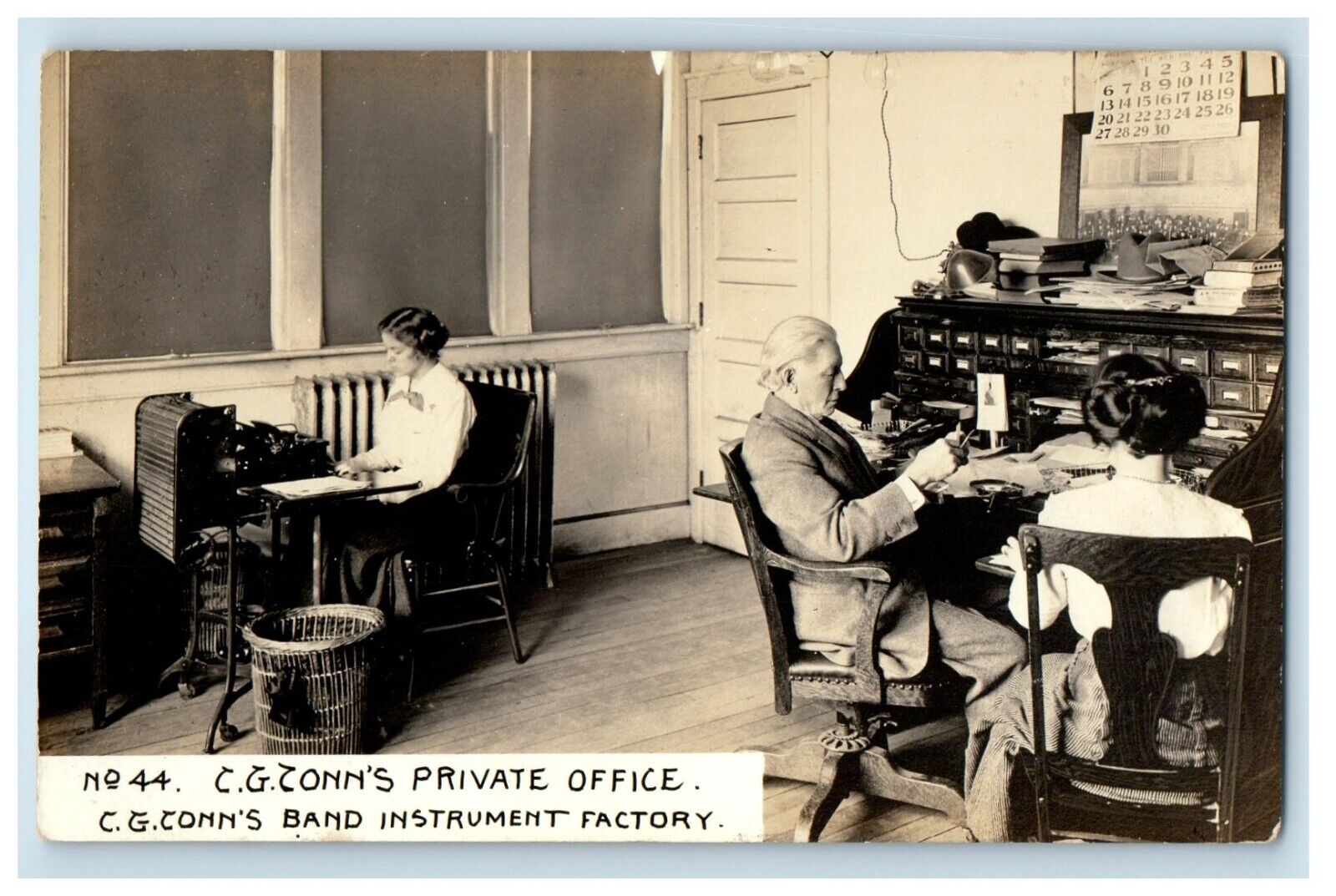 C.G. Conn's Private Office Band Instrument Factory IN RPPC Photo Postcard