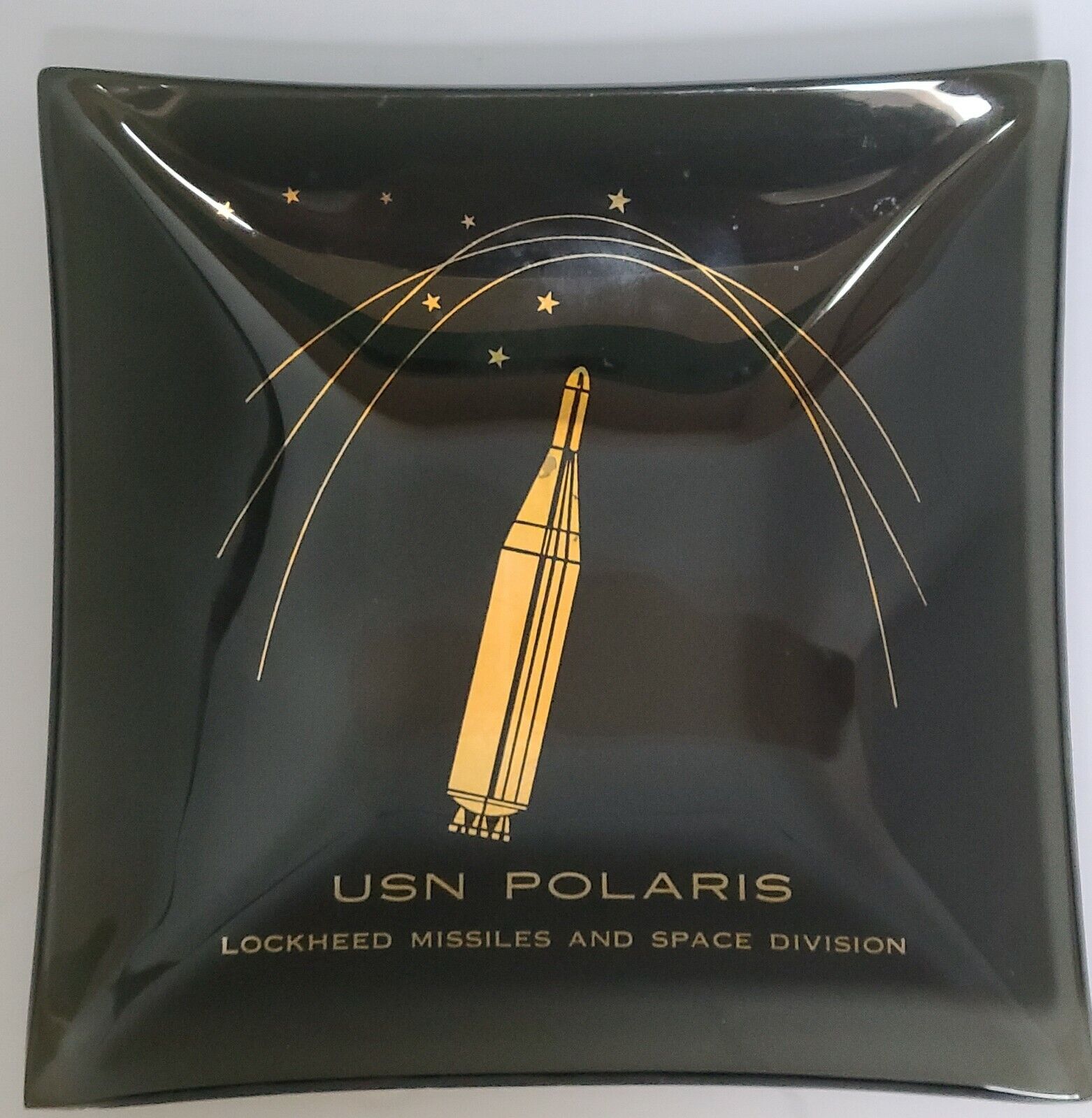  Vintage  Polaris USN Missles Space Glass Ashtray Valet Tray Military MidCentury