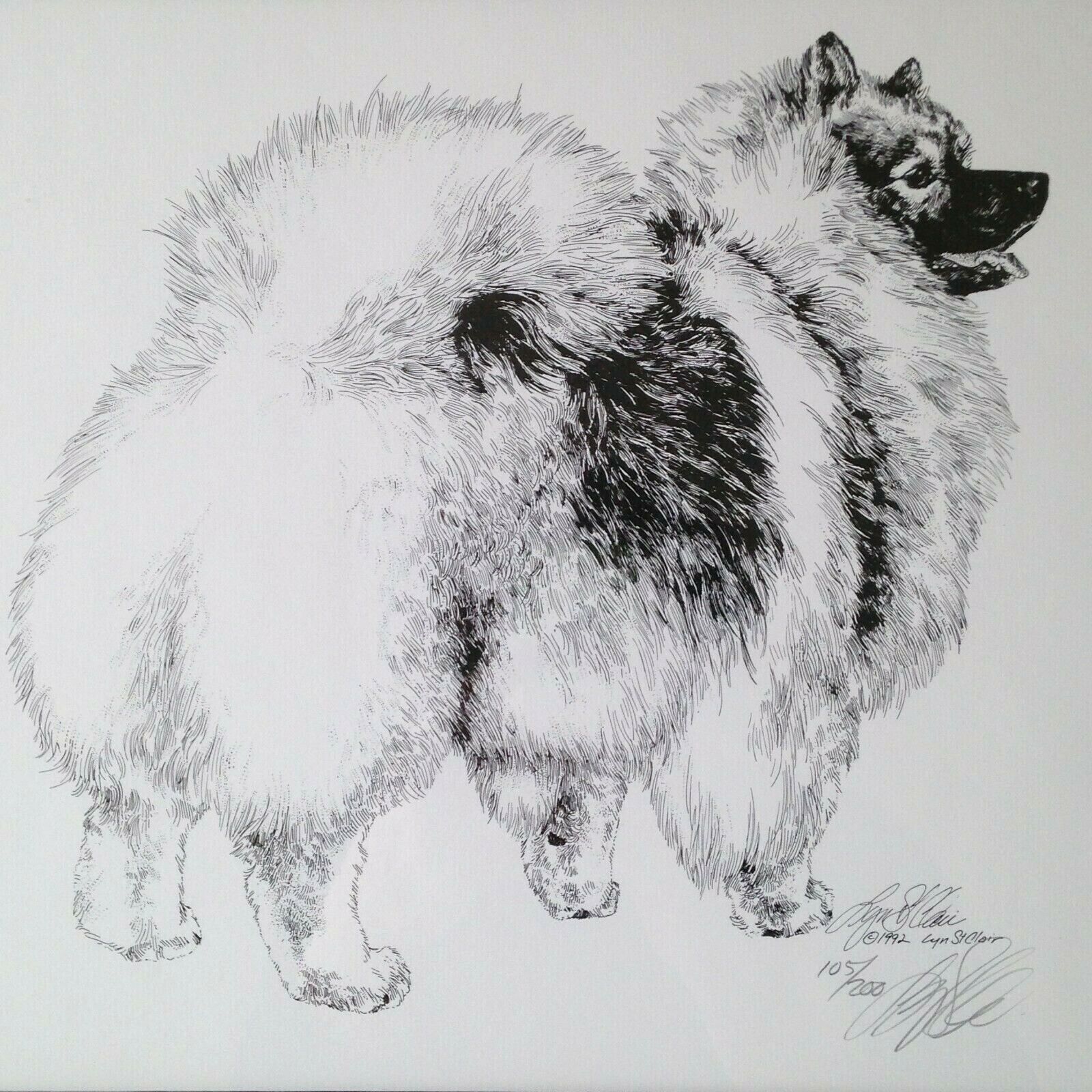 American Eskimo Dog Eskie Art Print Lyn St Clair Numbered Signed B&W Frame 20x15