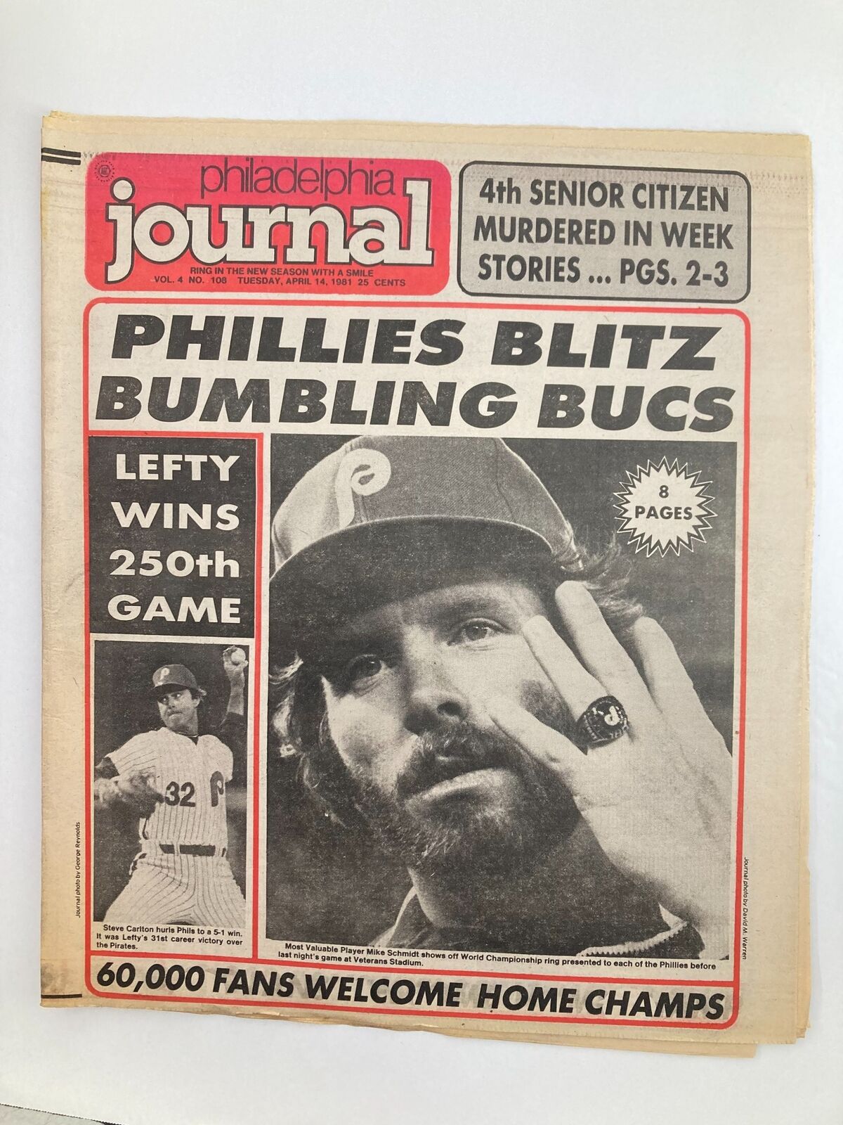 Philadelphia Journal Tabloid April 14 1981 Vol 4 #108 MLB Phillies Mike Schmidt