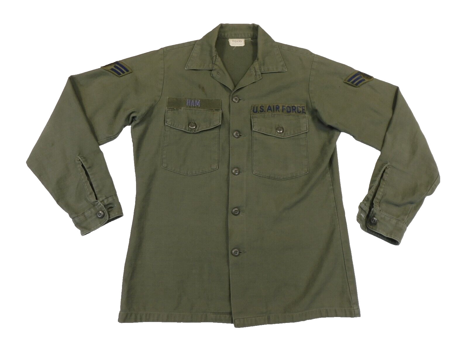 US Air Force Utility Shirt 15 1/2 x 35 Vietnam Era Uniform OG-107 Green Cotton