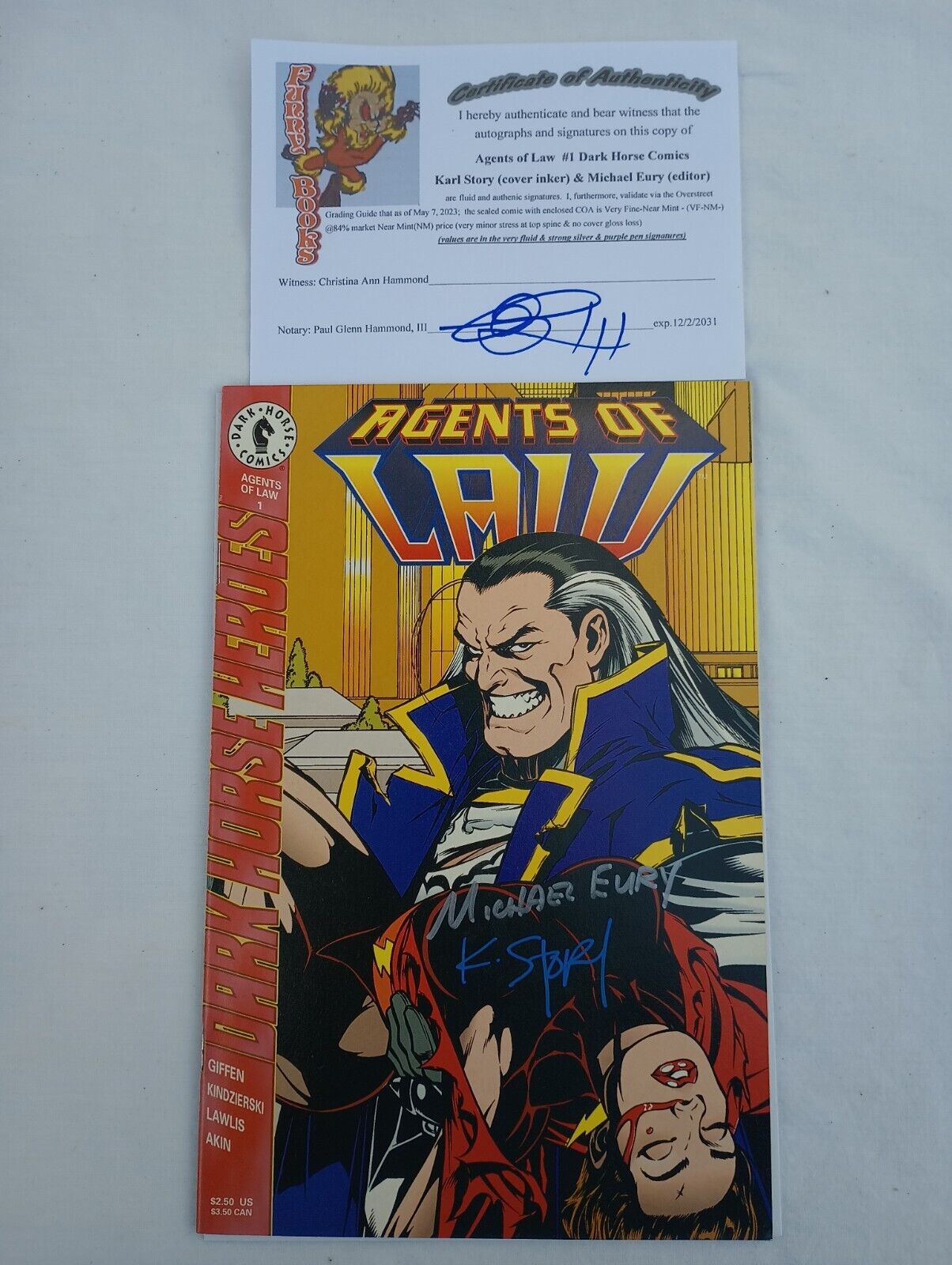 Agents of Law #1 Dark Horse Comics autographed by Michael Eury and Karl Story