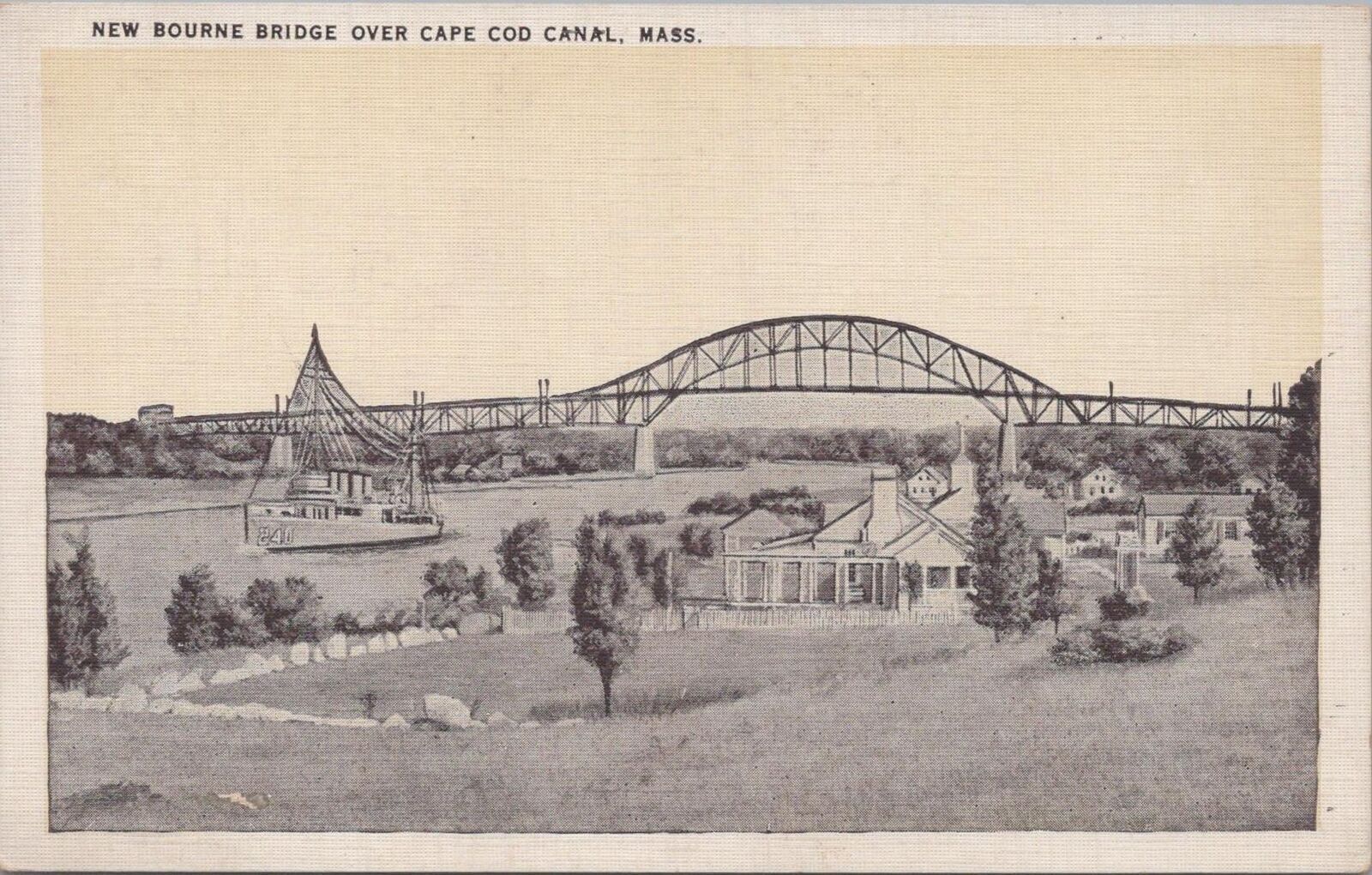 Postcard New Bourne Bridge Over Cape Cod Canal MA 