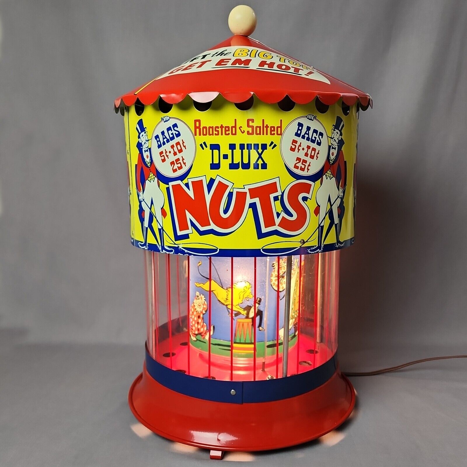 Vintage 1950's D-Lux Nuts Big Top Circus Litho Peanut Warmer Carousel Vending
