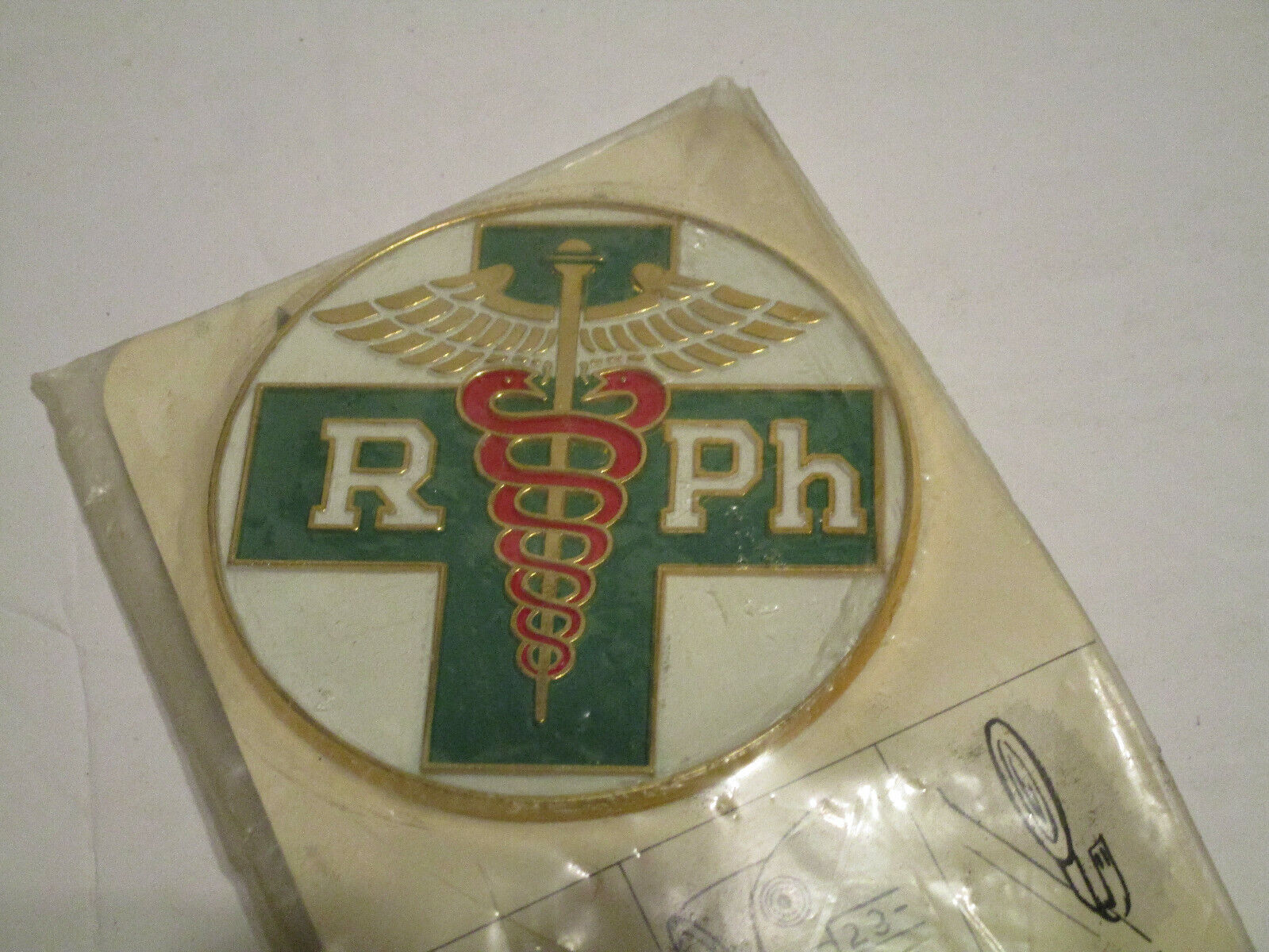 Vintage Merrell R  PH LICENSE PLATE TOPPER Registered Pharmacist Enamel Badge 