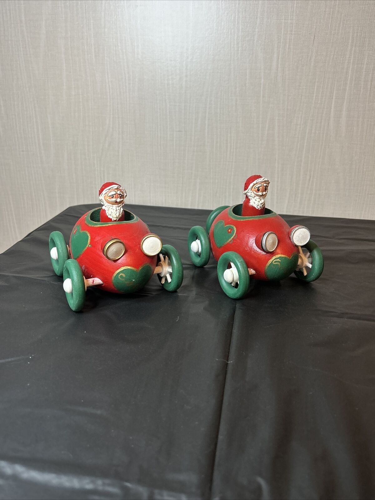 Vintage Wood Handmade And Hand Painted Christmas Santa Clause Set Of Two Signed