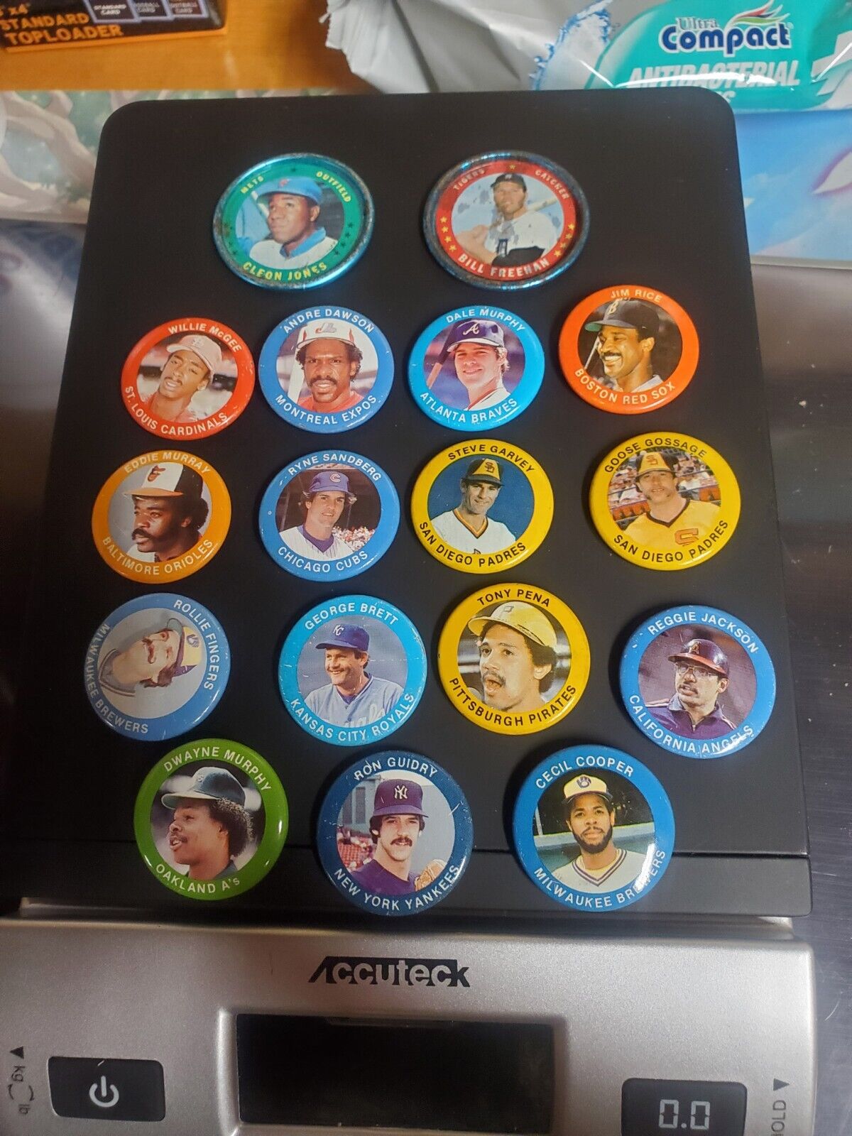 1984 Fun Foods Set Of 17 Buttons And Coins