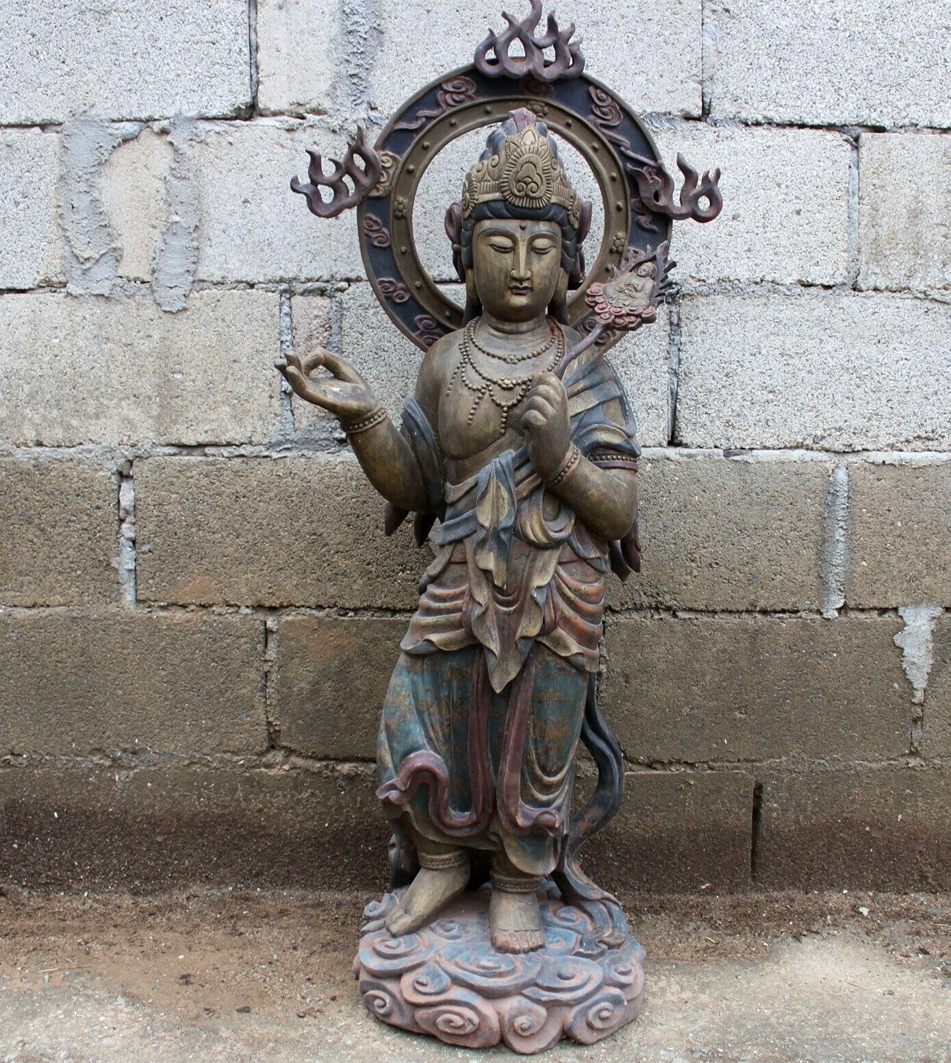 Unique Chinese Standing Kwan-yin on the Lotus 45” tall Camphorwood Statue