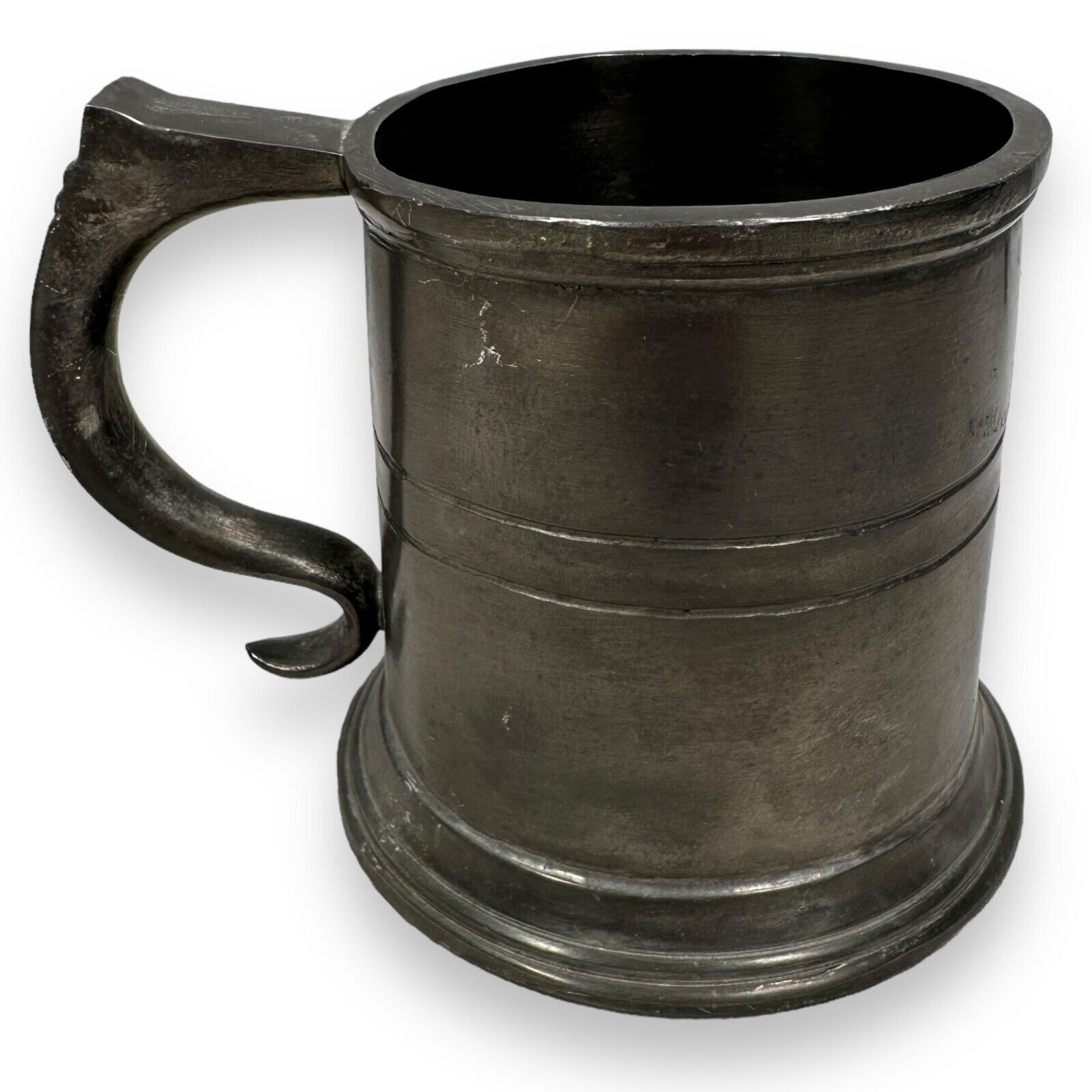 Antique Vintage Old World Pewter Tankard Cup Mug Gray Handled Signed OWP Rare