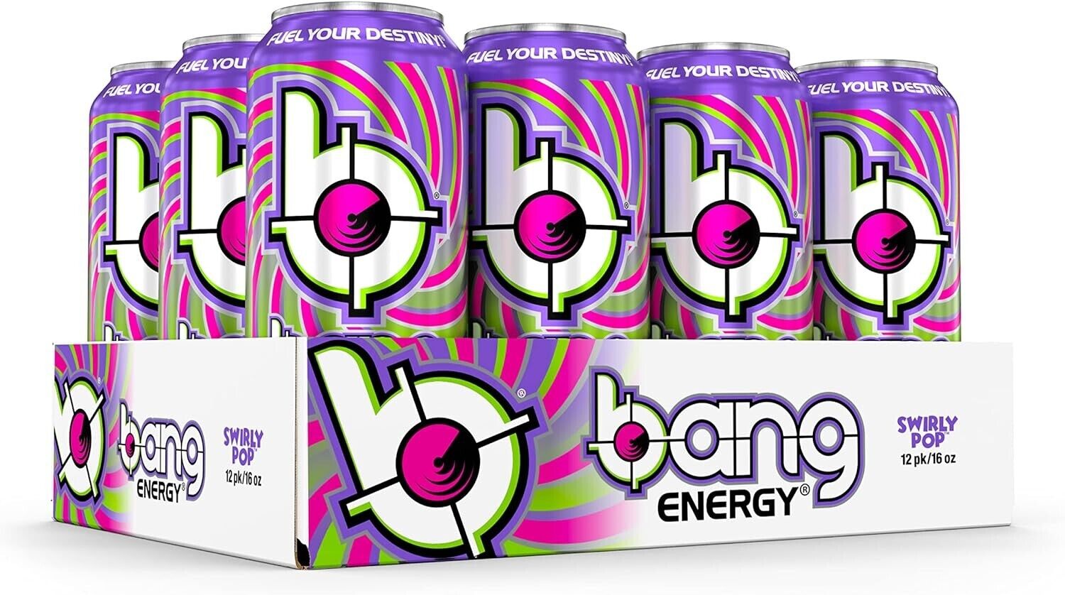 Bang Energy Swirly Pop, Sugar-Free, Energy Drink, 16 Ounce (Pack of 12)