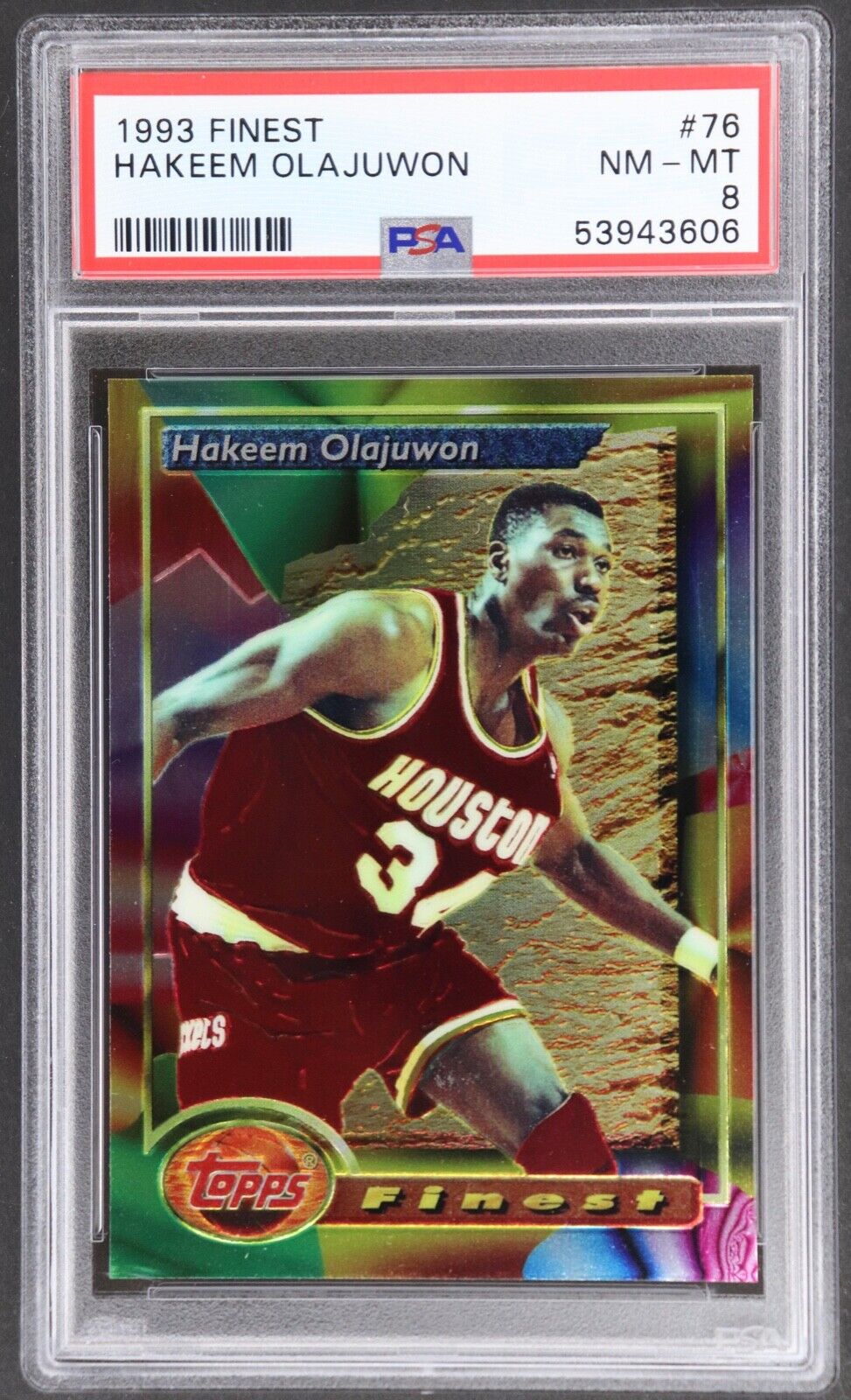 1993 Topps Finest  Hakeem Olajuwon  # 76  PSA 8 - Houston Rockets