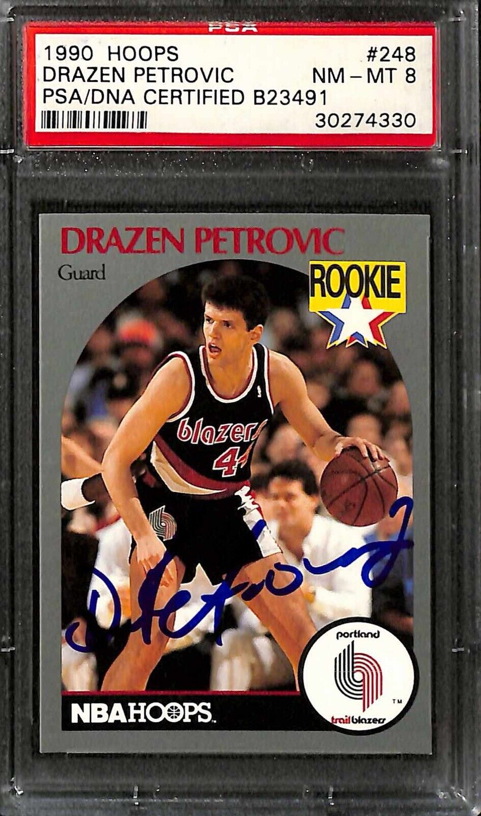 Drazen Petrovic Autographed 1990 Hoops #248 Rookie Card PSA NM-MT 8 PSA/DNA  