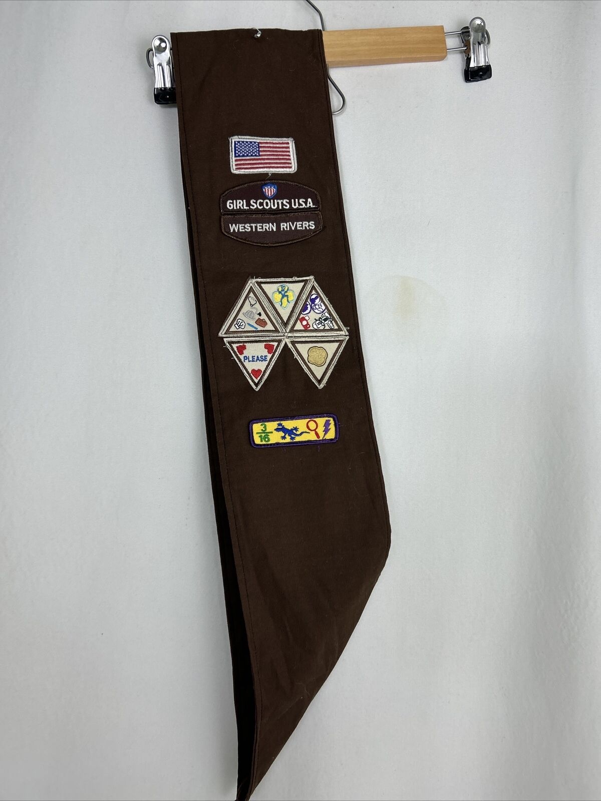 Girl Scouts Sash With Patches Brown Western Rivers 