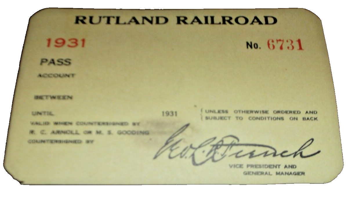 1931 RUTLAND RAILROAD UNISSUED EMPLOYEE PASS #6731