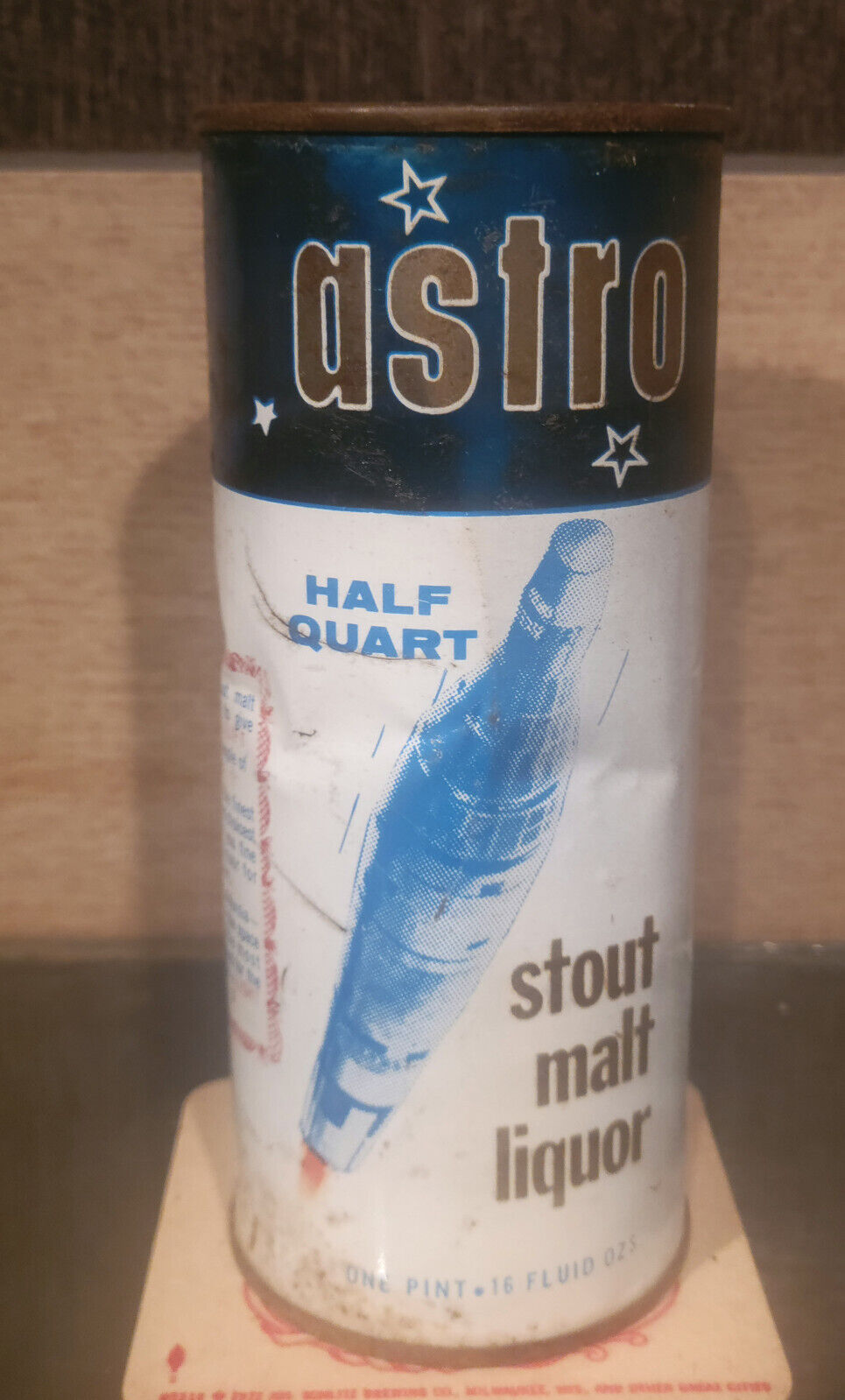 1966 16 OUNCE ASTRO STOUT ML JUICE TAB  BEER CAN MAIER LOS ANGELES CALIFORNIA