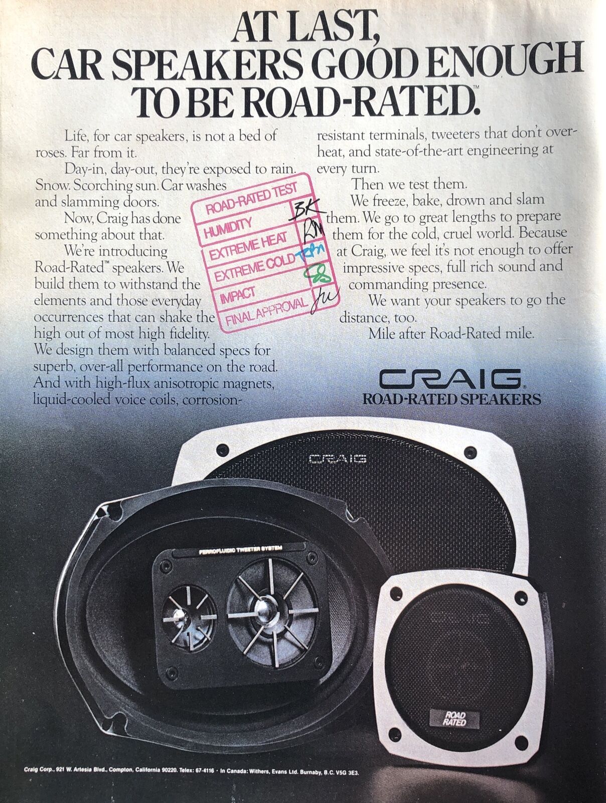 1981 Craig Road-Rated Car Stereo Speakers VTG 1980s 80s PRINT AD At Last