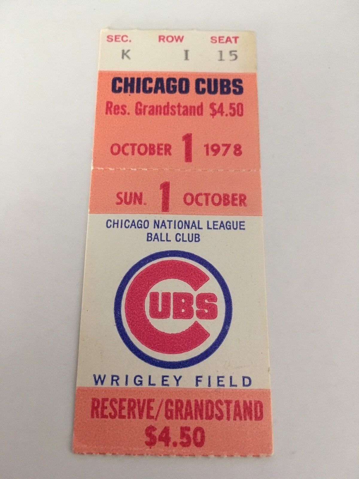 Kevin Kobel Win #11 October 1 1978 10/1/78 Chicago Cubs Mets Ticket Stub