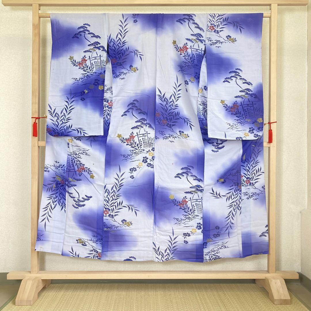 Japanese 1081 Antique Summer Kimono Silk Blur-Dyed Wonderful Design Pure Silk