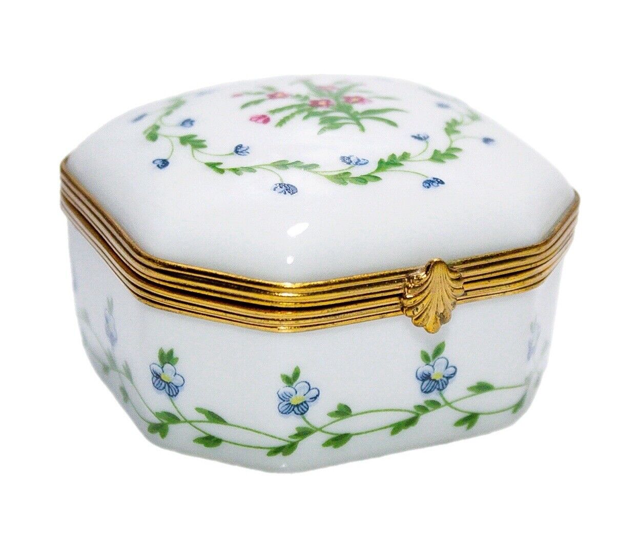 A. RAYNAUD Limoges France Hand Painted Floral Porcelain Trinket/Jewelry Box