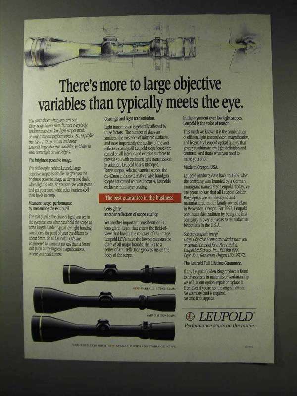 1992 Leupold Scopes Ad - Vari-X III, Vari-X II