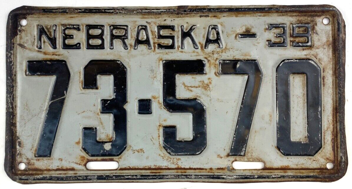 Nebraska 1939 Auto License Plate Vintage Man Cave Gosper Co Decor Collector