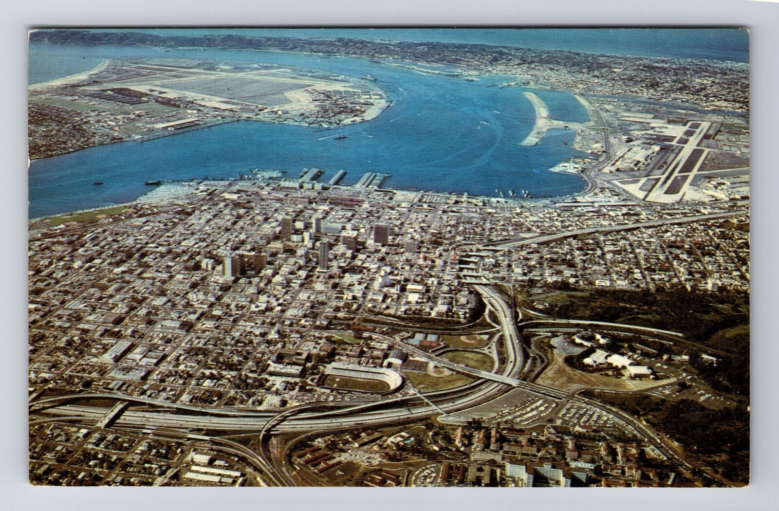 San Diego CA-California, Aerial View San Diego and Harbor, Vintage Postcard