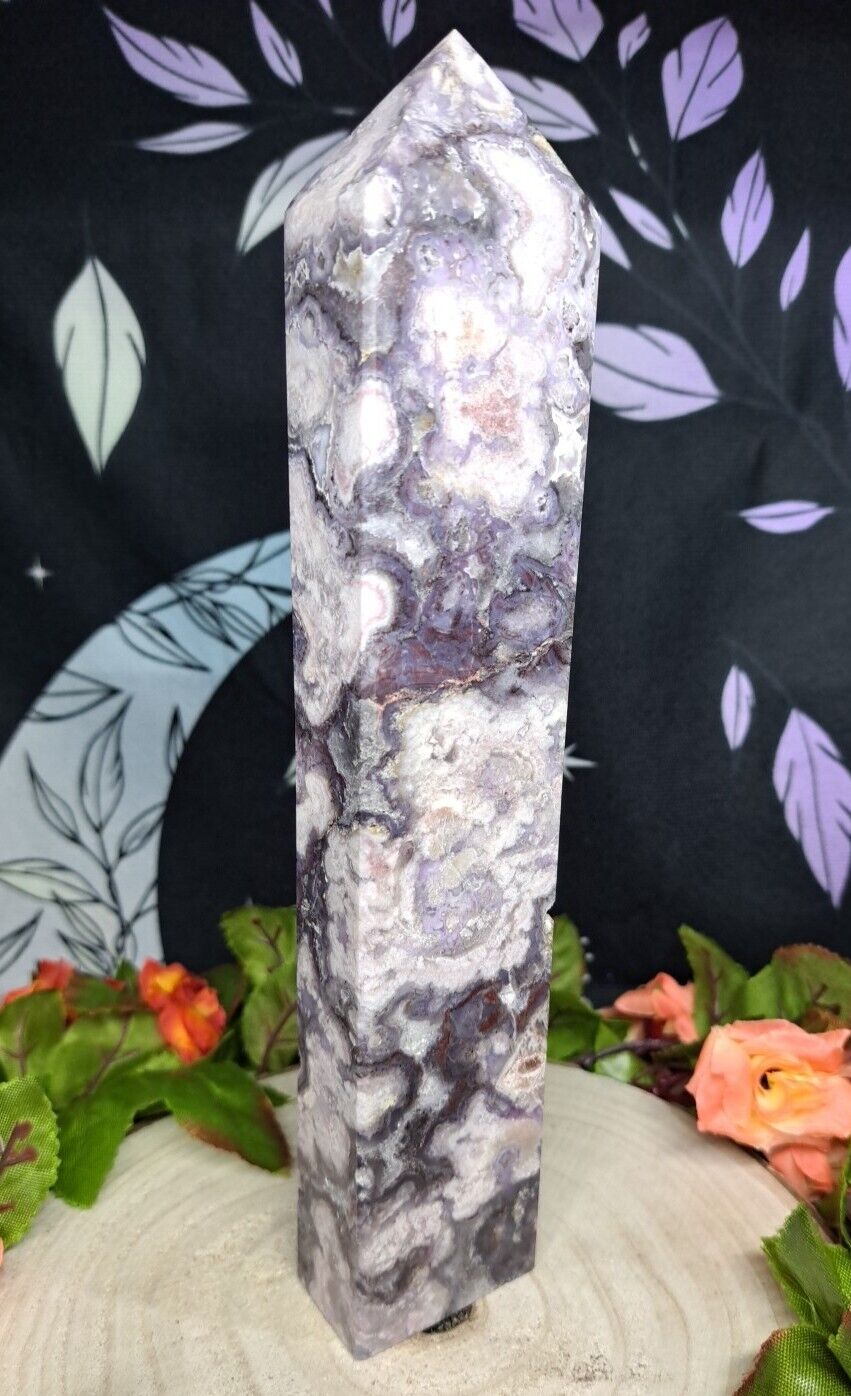 Big Beautiful Hybrid Druzy Purple Amethyst Flower Agate Crystal Tower 709g 23cm
