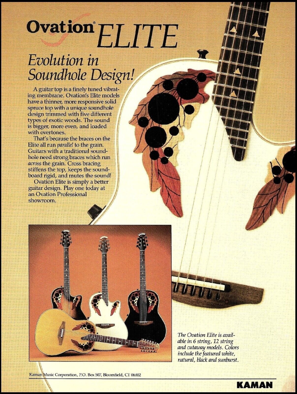 1989 Ovation Elite Series guitar advertisement 8 x 11 original ad print