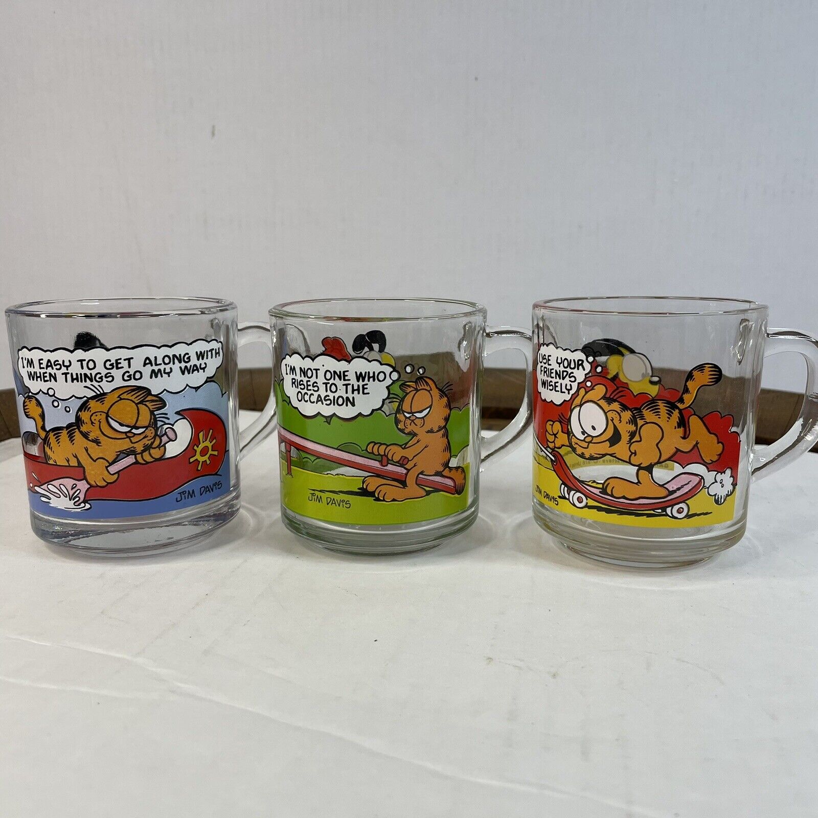Vintage McDonald's 1978 Garfield Glass Coffee Mug Cup Set of 3