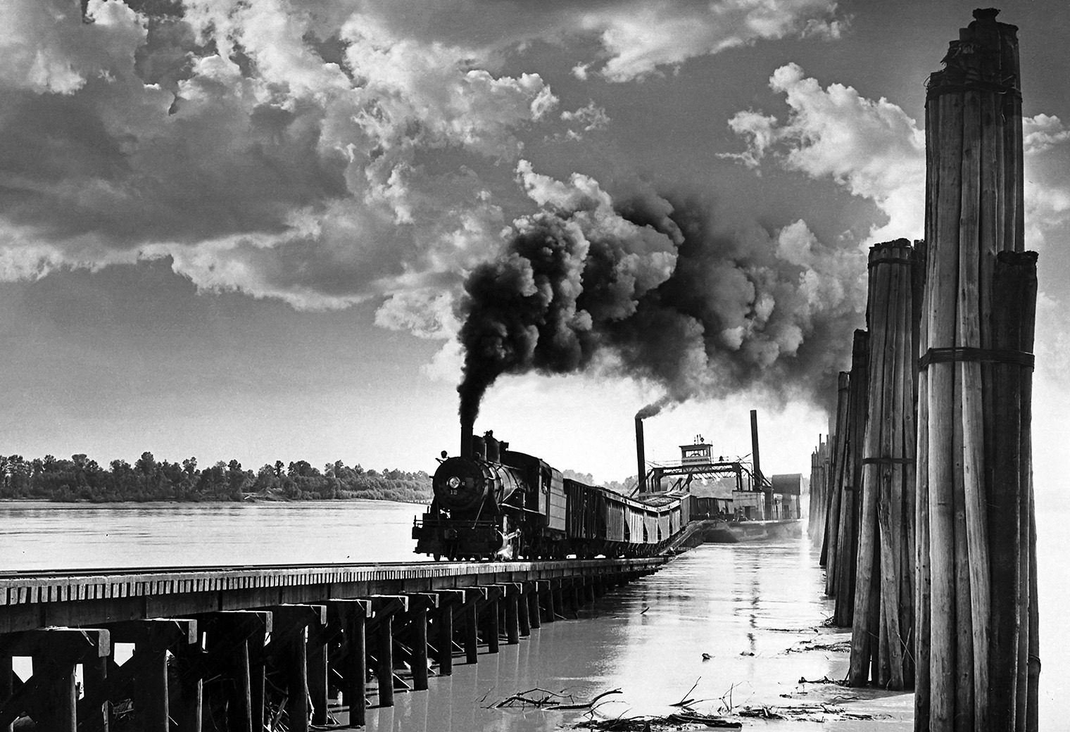 1955 Train Exits Ferry Genevieve  MO Old Vintage Retro Photo 8.5\