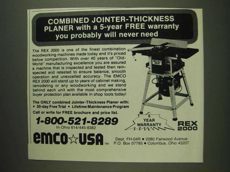 1984 Emco Rex 2000 Jointer - Thickness Planer Ad