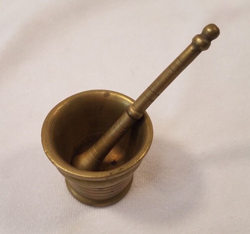 Vintage Solid Brass Apothecary Small Mini Mortar & Pestle Herbs Medicine 1.5\