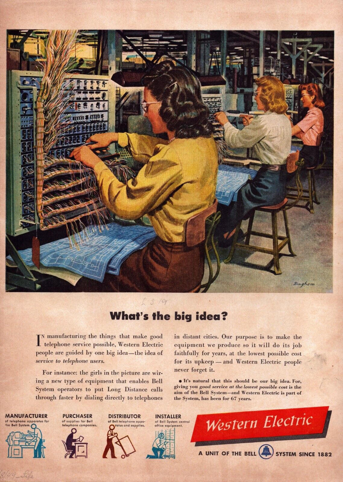 1949 Western Electric Women Wiring Switches Life Magazine Vintage Print Ad