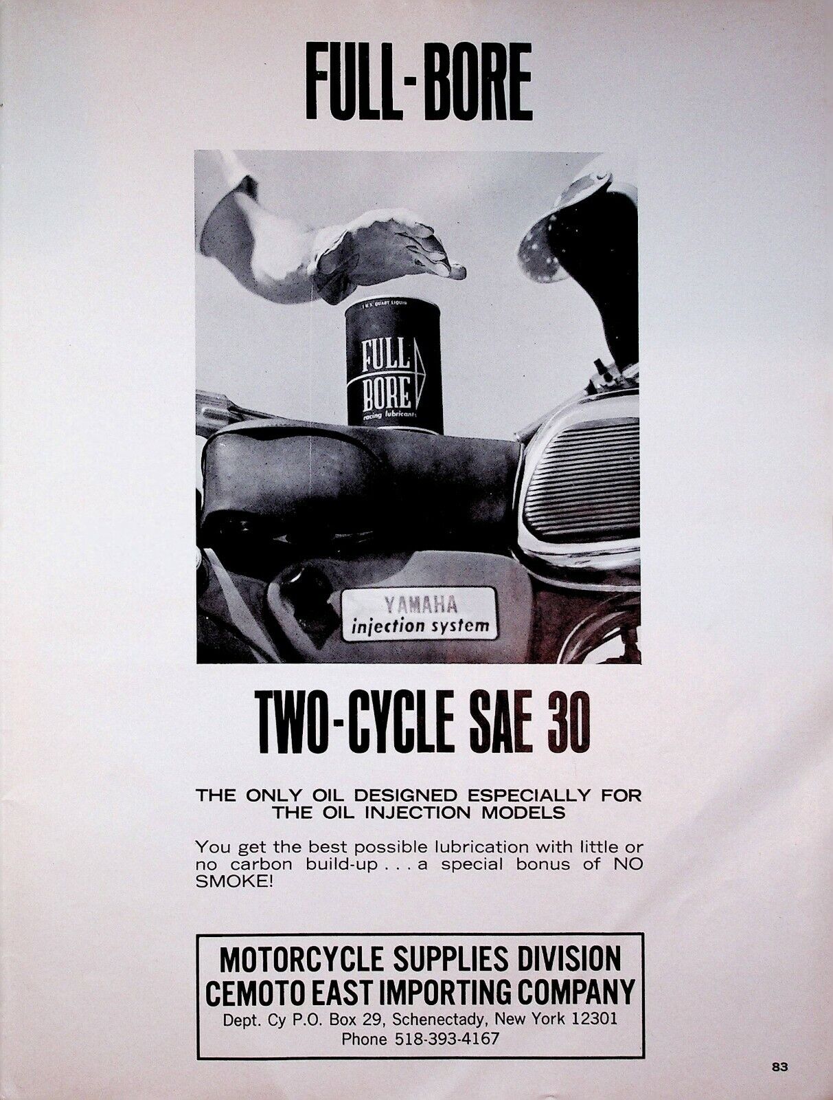 1966 Full Bore Two-Cycle SAE 30 Motorcycle Oil Cemoto - Vintage Advertisement