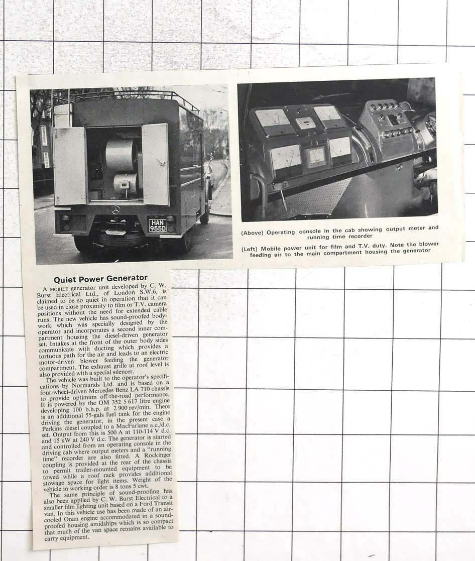 1967 Quiet Mobile Generator Unit By CW Burst Electrical Ltd