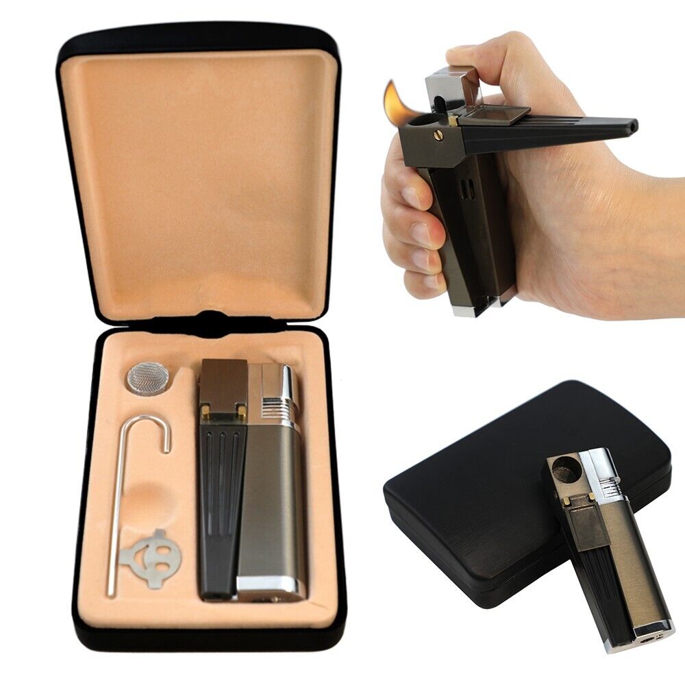 4 in 1 Set Portable Metal Lighter & Pipe Foldable Smoking pipe w/Screen Gift *US