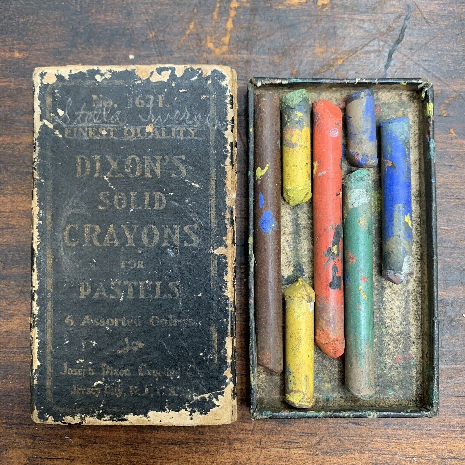 Vtg Antique Dixon Crucible No. 621 Solid Colors Crayons Pastels Joseph Box 1930s
