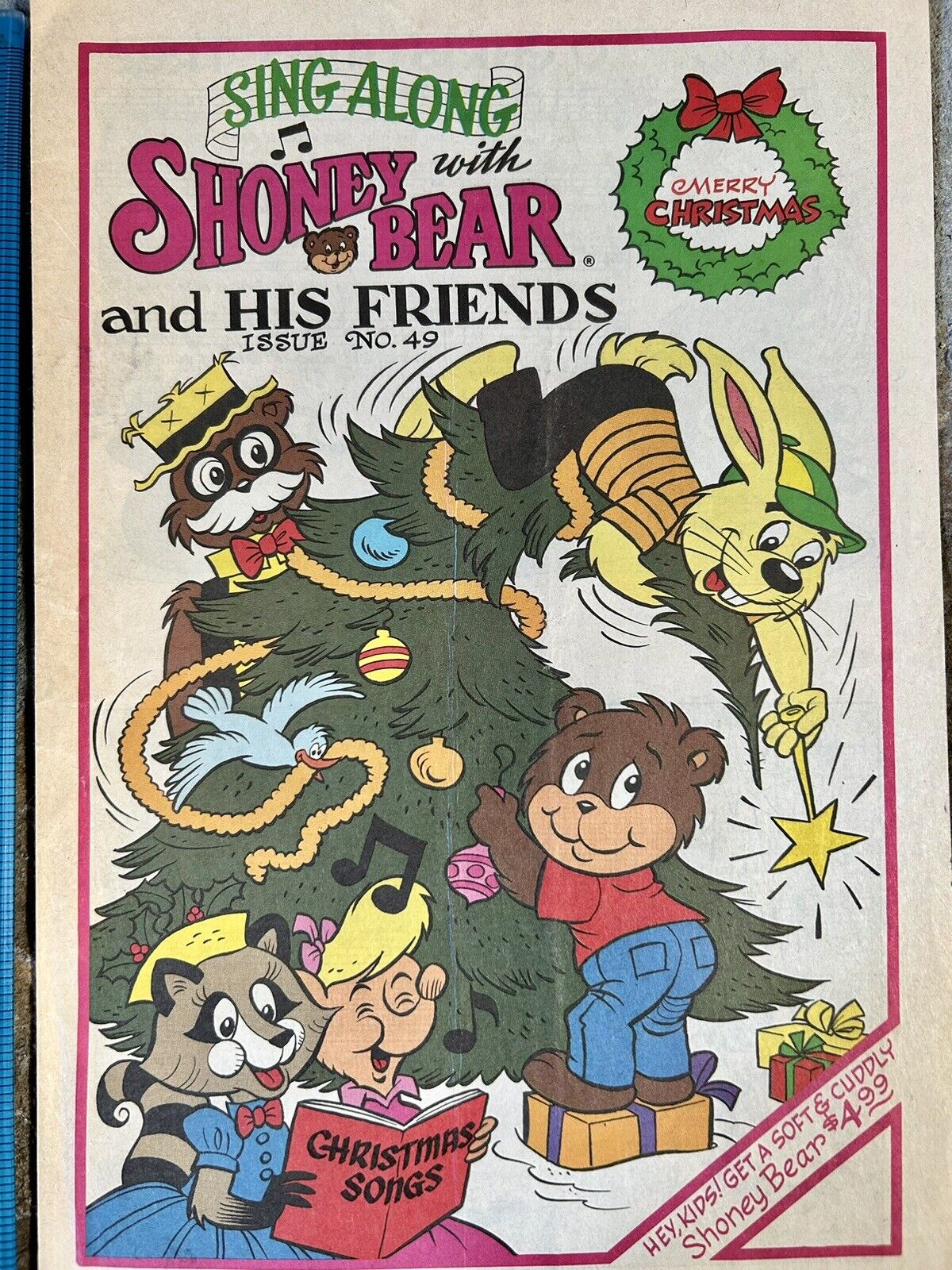 Vintage 1991 Shoney’s Kid’s Menu, Sing Along With Shoney Bear, Christmas Carols